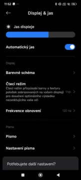 xiaomi hyperos displej a jas obnovovaci frekvence nastaveni