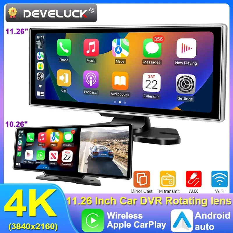 1011.26 inch Dash Cam 4K Car DVR Wireless Carplay & Android Auto GPS Navigation Video Recorder