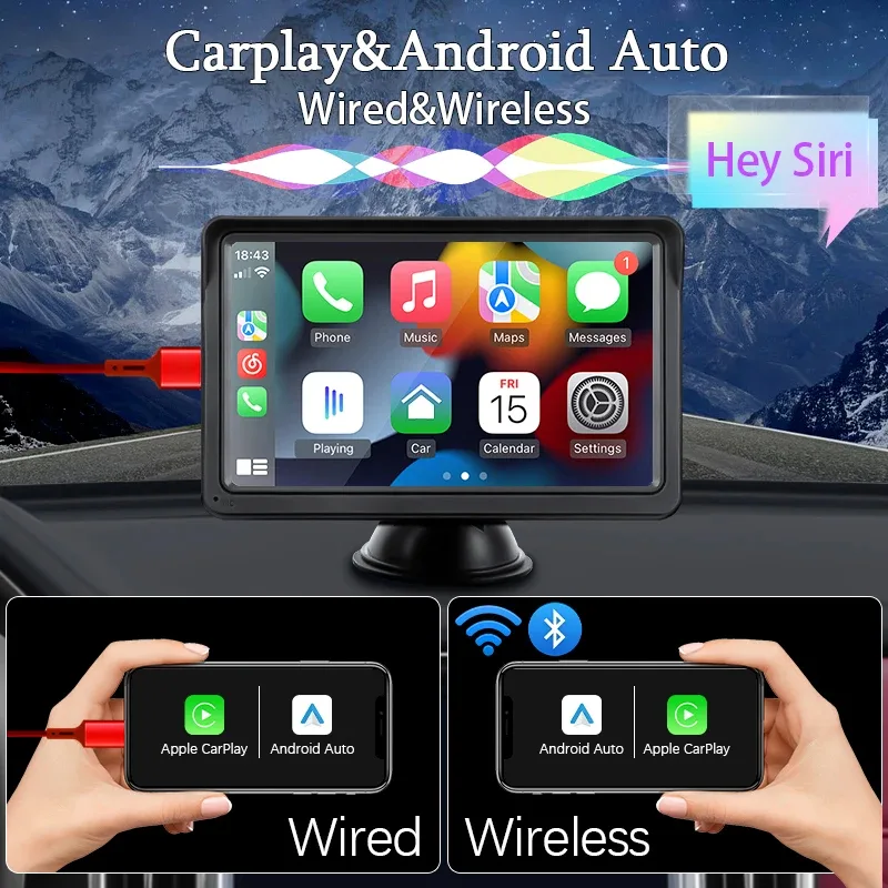 7inch Carplay Android Auto Car Radio Multimedia Video Player Touch Screen AUX USB With Remote Control