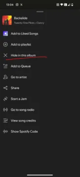 Funkce Hide ve Spotify