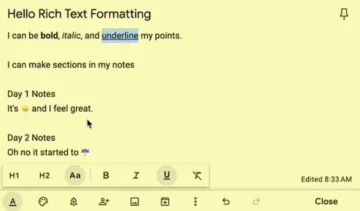 Google Keep dostává formátování textu