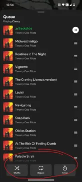 Novinky ve Spotify - funkce fronty