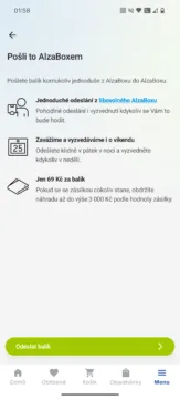 Pošli to AlzaBoxem - menu