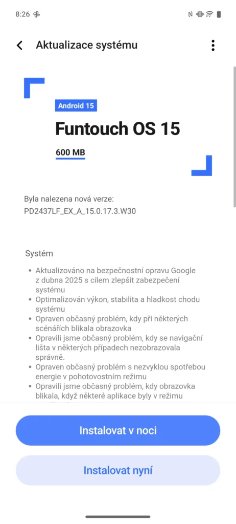 FuntouchOS 15 aktualizace