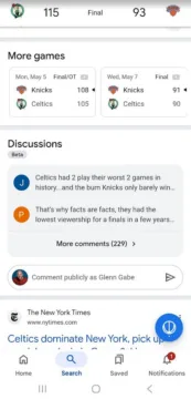 Snímek obrazovky Google diskuze
