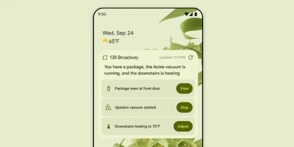 google home summary widget ukazka