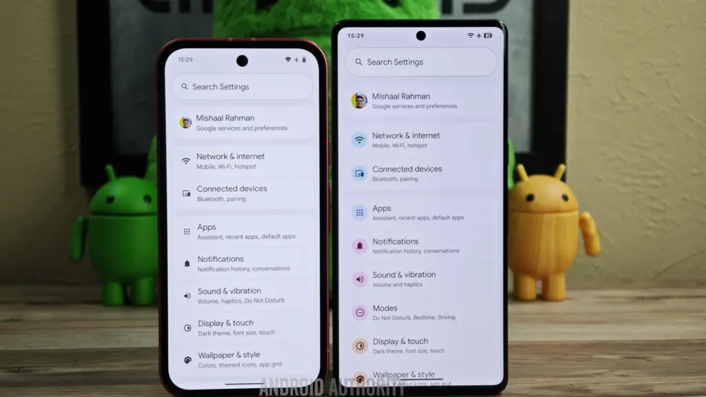 nové vs staré nastavení android 16