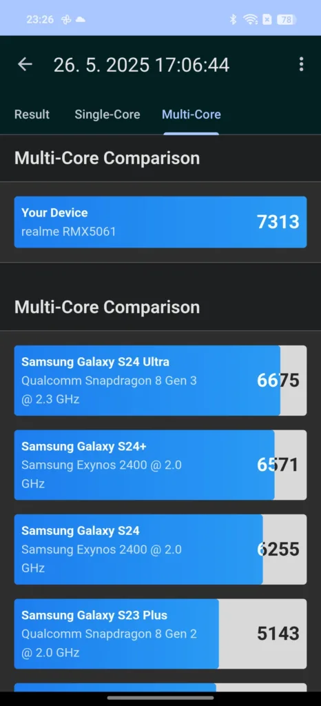 realme gt 7 geekbench multi core