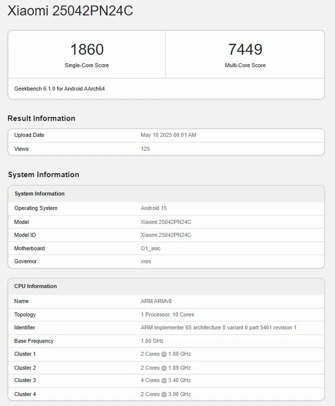 xiaomi xring čip geekbench