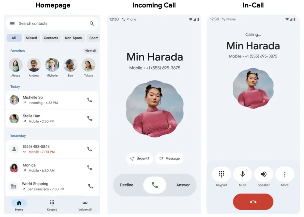 Aplikace Telefon Google redesign