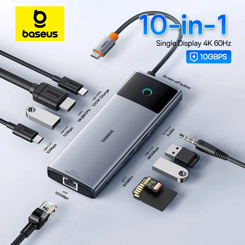 Baseus 10-in-1 hub s čtečkou paměťových karet a ethernetem