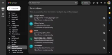 Gmail správa předplatných