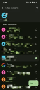 Výběr příjemce Zprávy Google