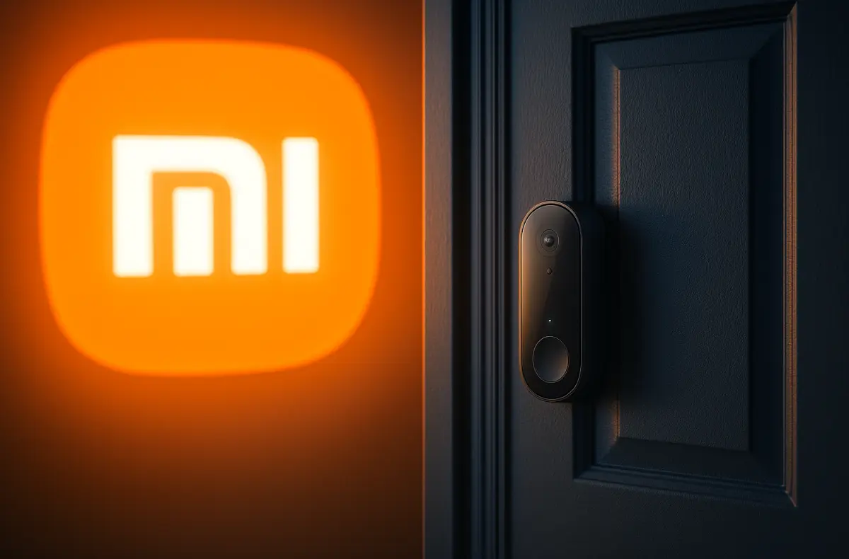 chytry zvonek na dverich s logem xiaomi v pozadi ilustrace