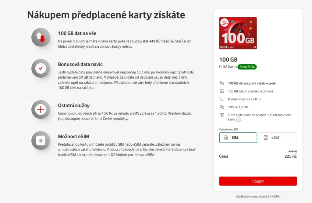 vodafone akce giga