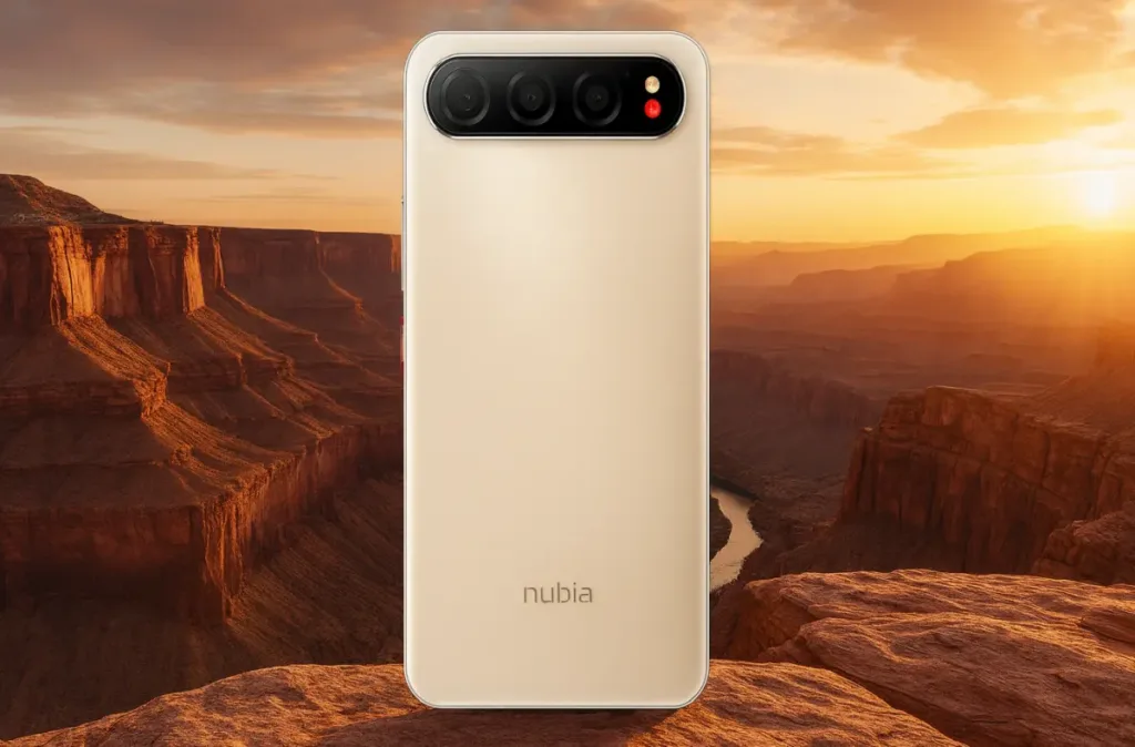 nubia air na pozadi s kanonem pri zapadu