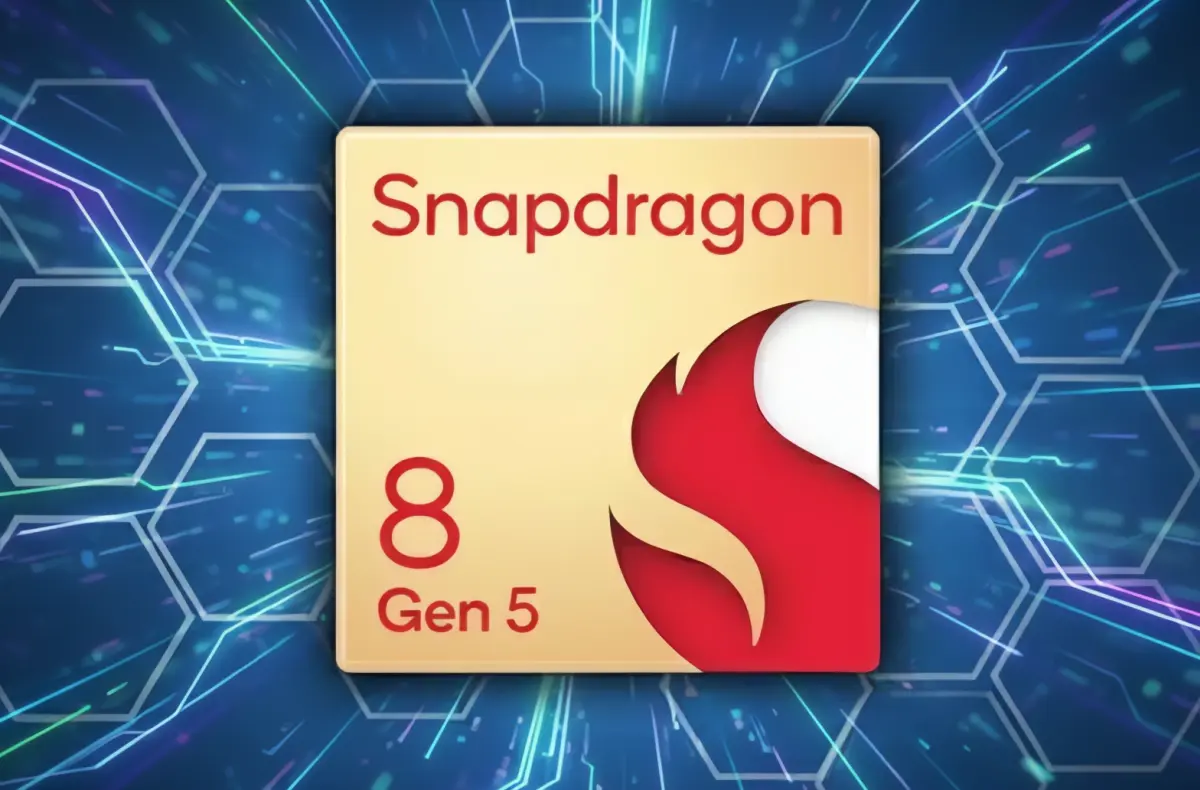 qualcomm snapdragon 8 gen 5 na futuristickem pozadi ilustrace