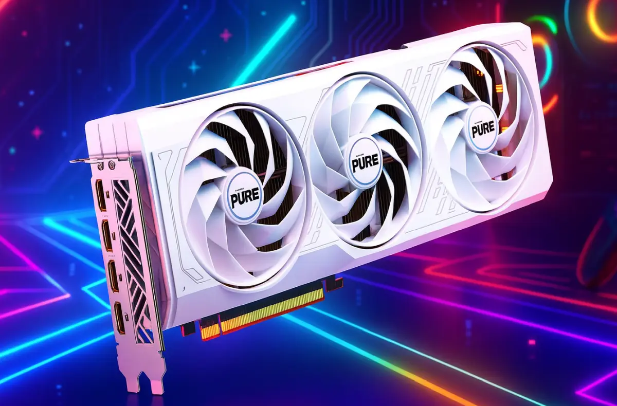 Sapphire AMD Radeon RX 7900 XT PURE 20GB na gamingovem pozadi ilustrace