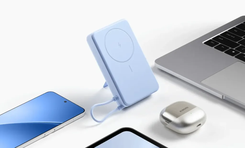 Xiaomi Magnetic Power Bank 10000 with Built in Stand modra s dalsimi zarizenimi