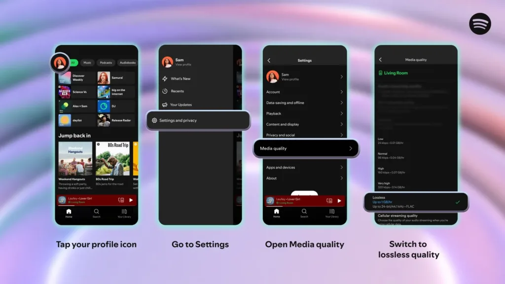spotify lossless audio aktivace v mobilu