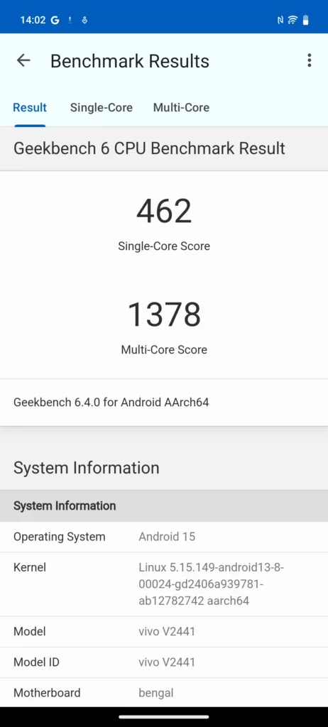 vivo v50 lite geekbench