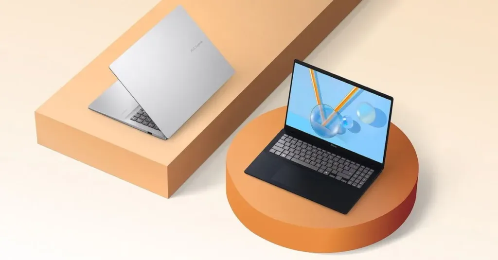 ASUS Vivobook 16 X1607CA MB071W na barevnem pozadi