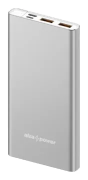 AlzaPower Metal 10000mAh Fast Charge stribrna render