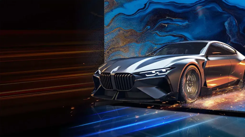 TCL 55Q7C hrani her ilustrace s automobilem