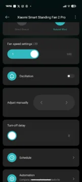 Xiaomi Smart Standing Fan 2 Pro aplikace manualni natoceni