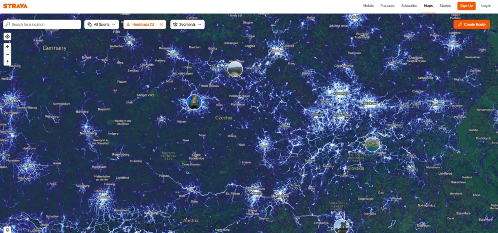 cesko na strava heatmap