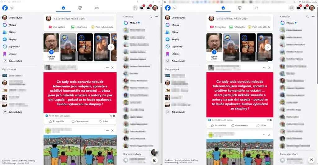 Srovnání aplikace Facebook a webové stránky