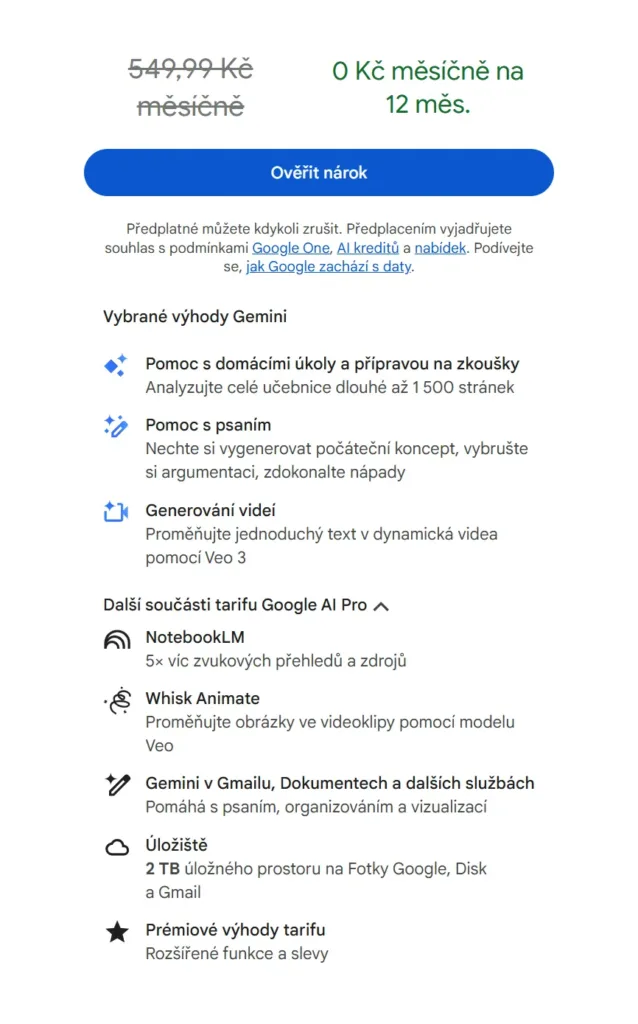 google ai pro studentsky tarif benefity