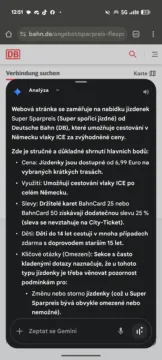 google gemini prekryti souhrn stranky vysledek
