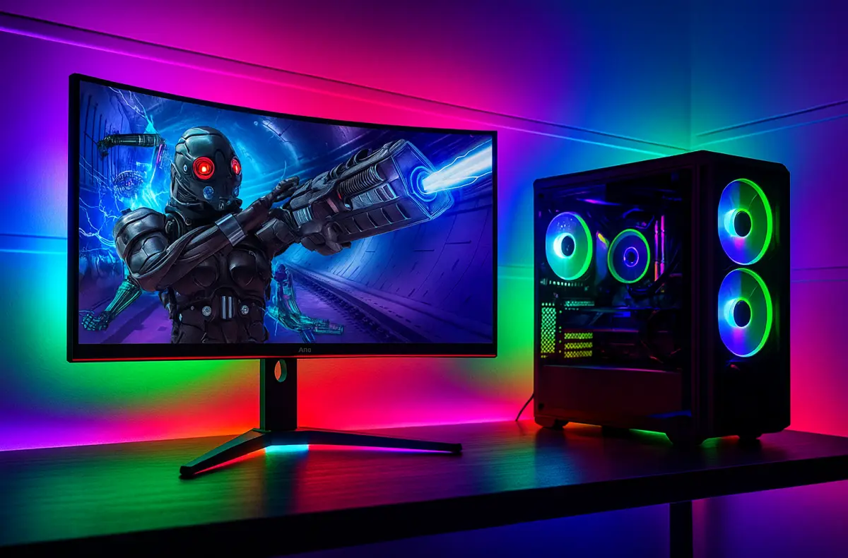 AOC C32G2ZE Gaming na stole rgb ai ilustrace