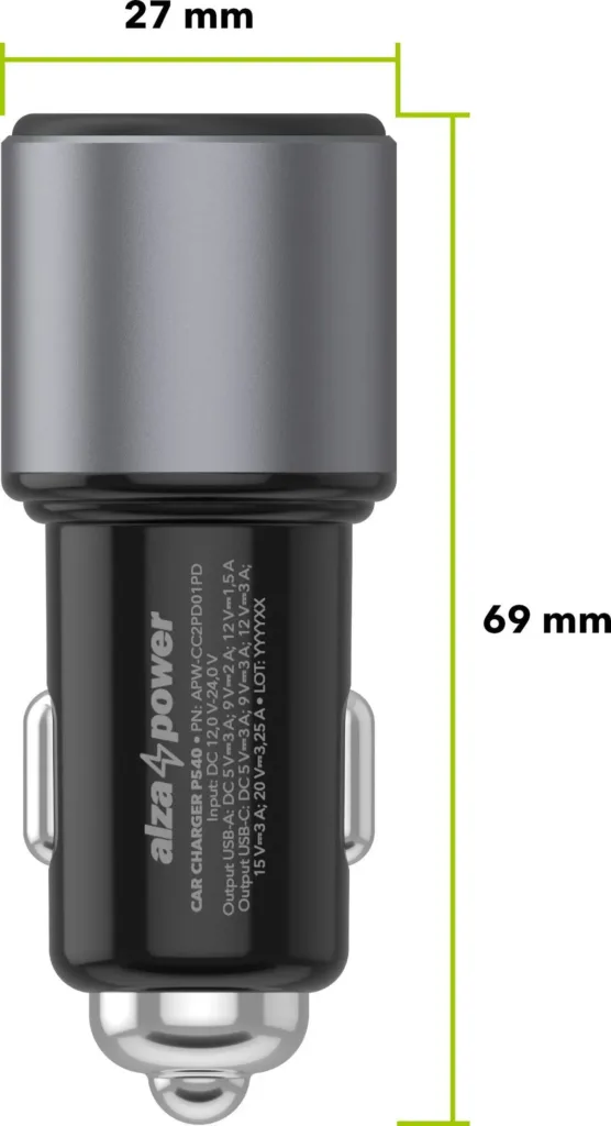 AlzaPower Car Charger P540 ze strany