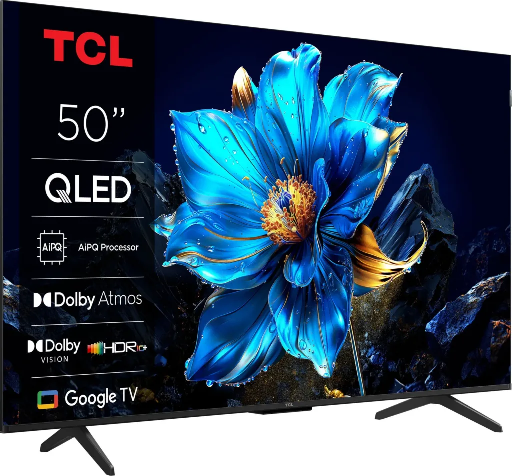 TCL 50P7K predni strana render pohled ze strany