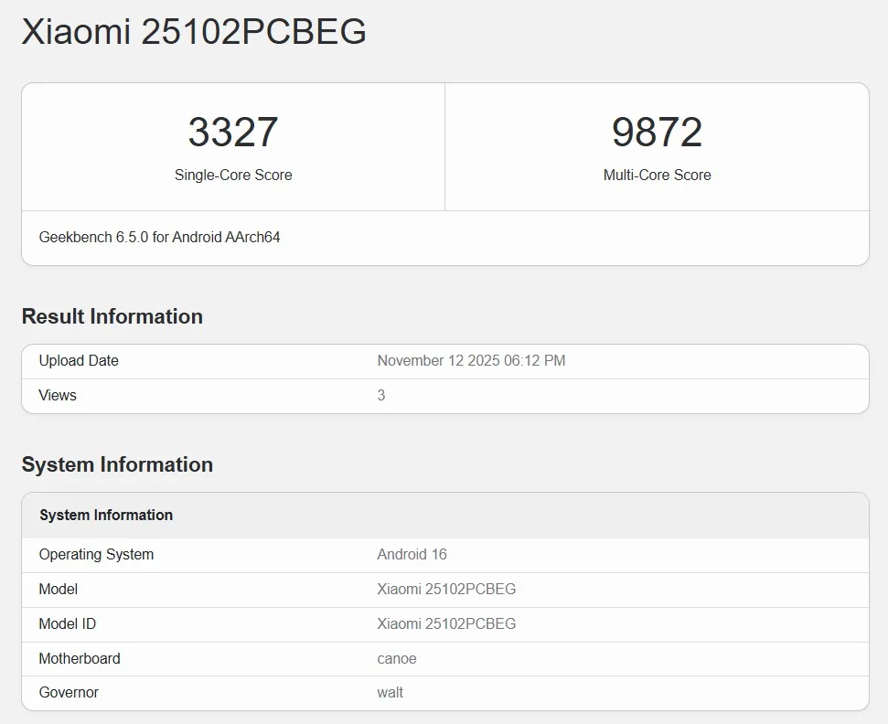 Xiaomi POCO F8 Ultra 25102PCBEG Geekbench