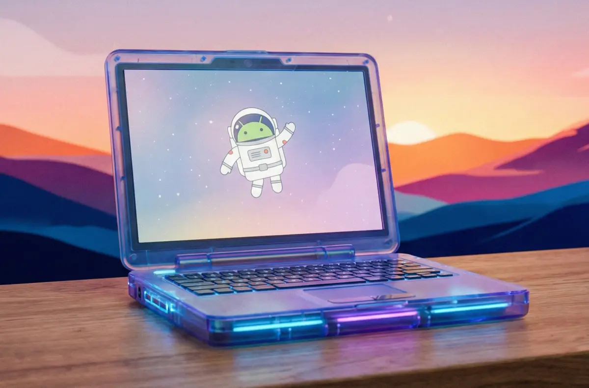 barevny pocitac s logem androidu na obrazovce