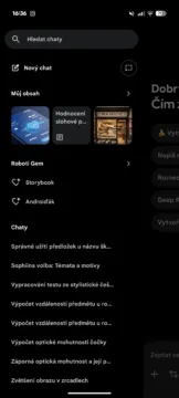 google gemini muj obsah v postranni nabidce
