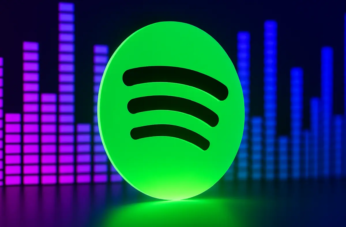 nasvicene logo spotify na pozadi s barevnymi sloupci