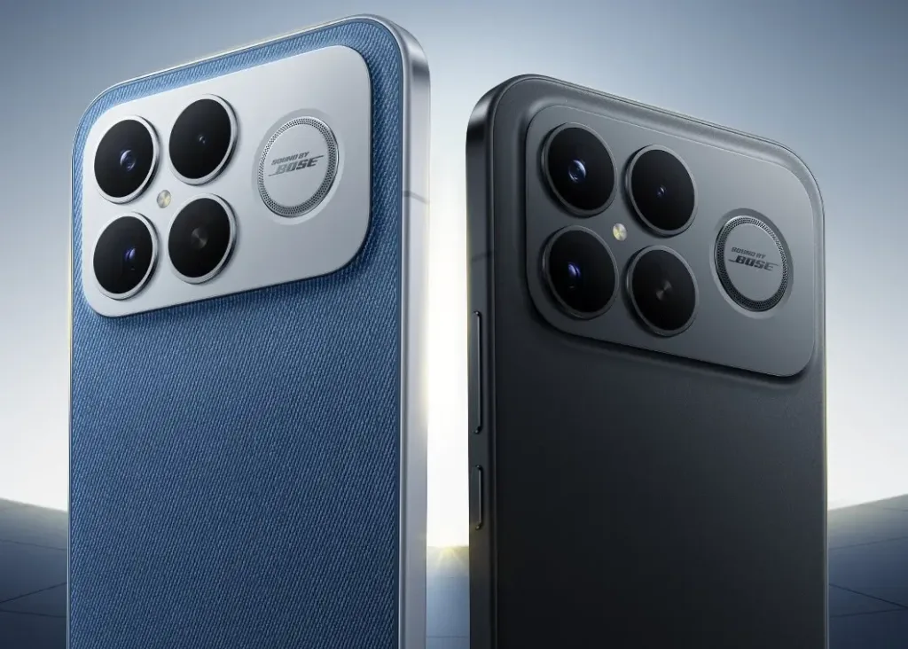 poco f8 ultra modra cerna zadni strana postavene vedle sebe