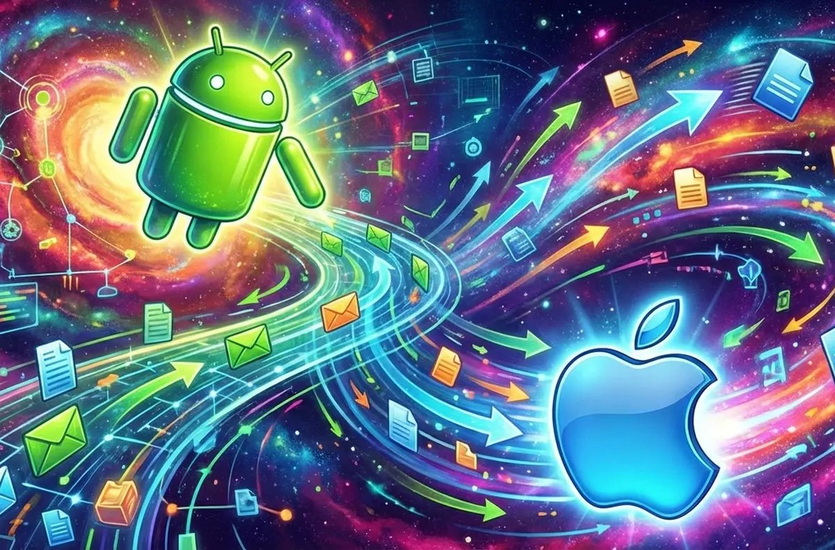 sdileni souboru mezi androidem a applem ilustrace