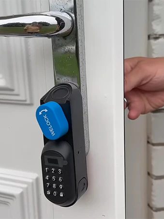 WELOCK smart lock keypad model installed on white exterior door