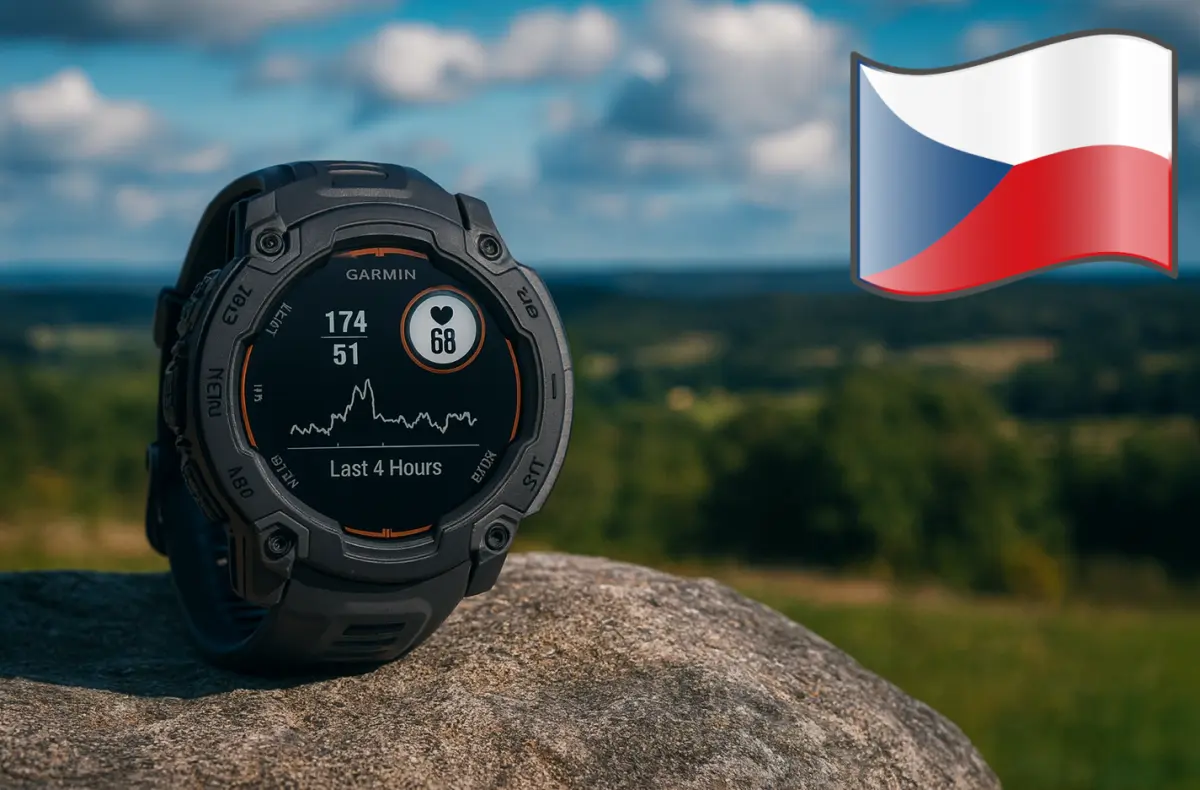 garmin instinct e na kameni s prirodou v pozadi ai ilustrace