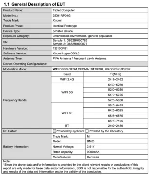 xiaomi pad 8 pro fcc certifikace
