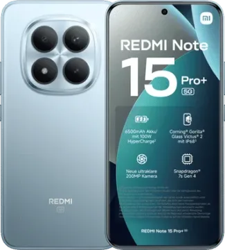 xiaomi redmi note 15 pro plus svetle modra predni a zadni strana nemecky