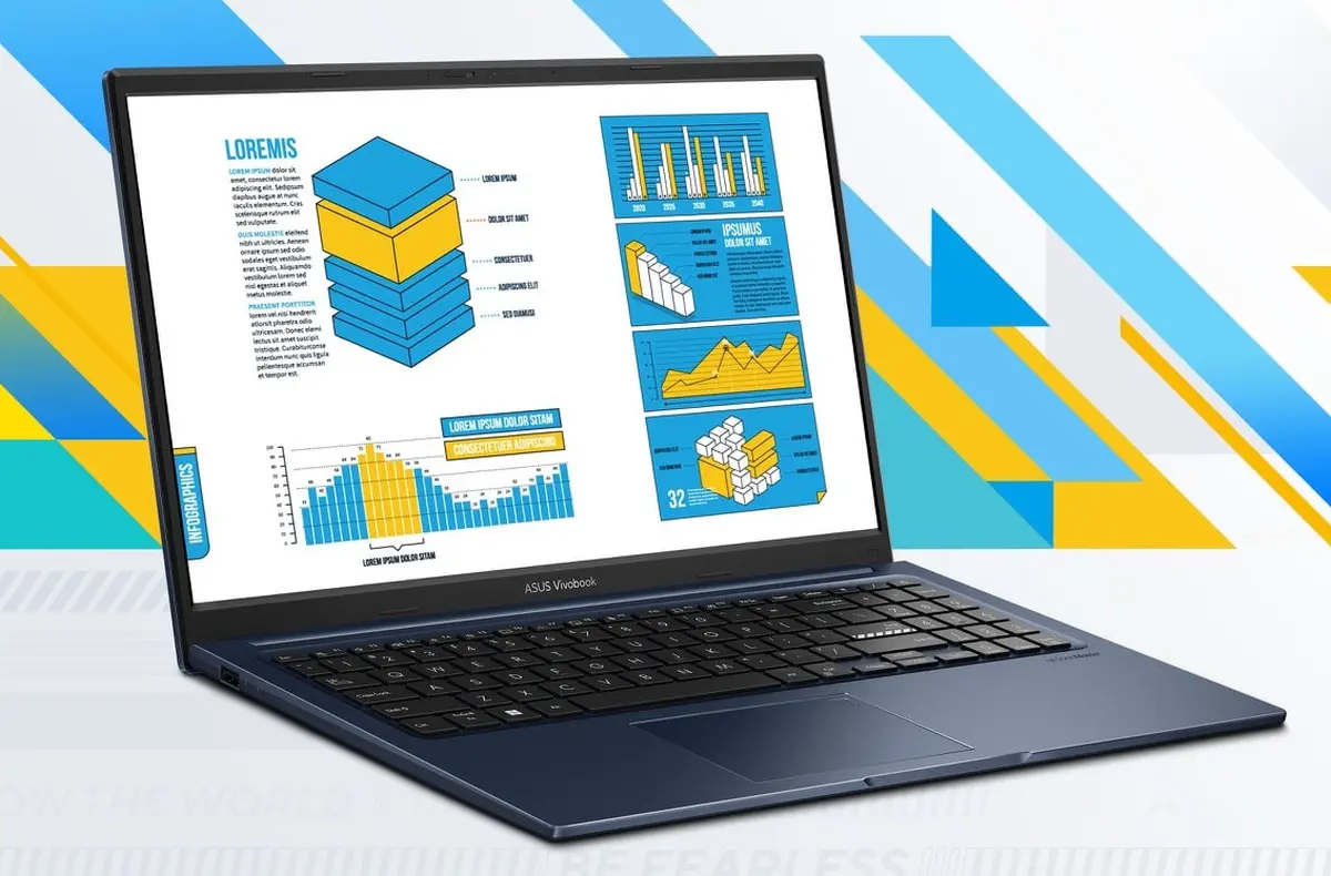 ASUS Vivobook 15 X1504VA BQ4149W modra s praci na obrazovce