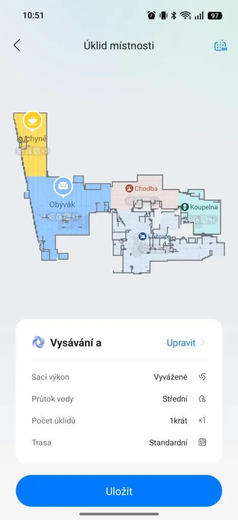 Roborock aplikace mistnosti