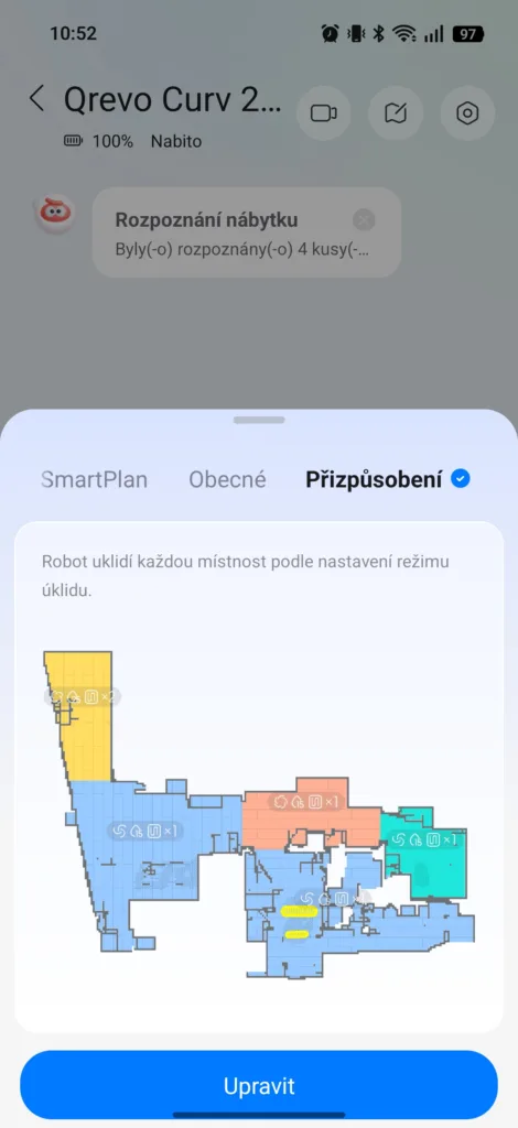 Roborock aplikace nastaveni mistnost