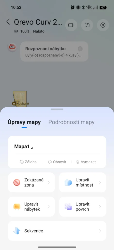 Roborock aplikace upravy mistnosti